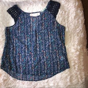 Maurices Floral Tank Blouse Blue Large